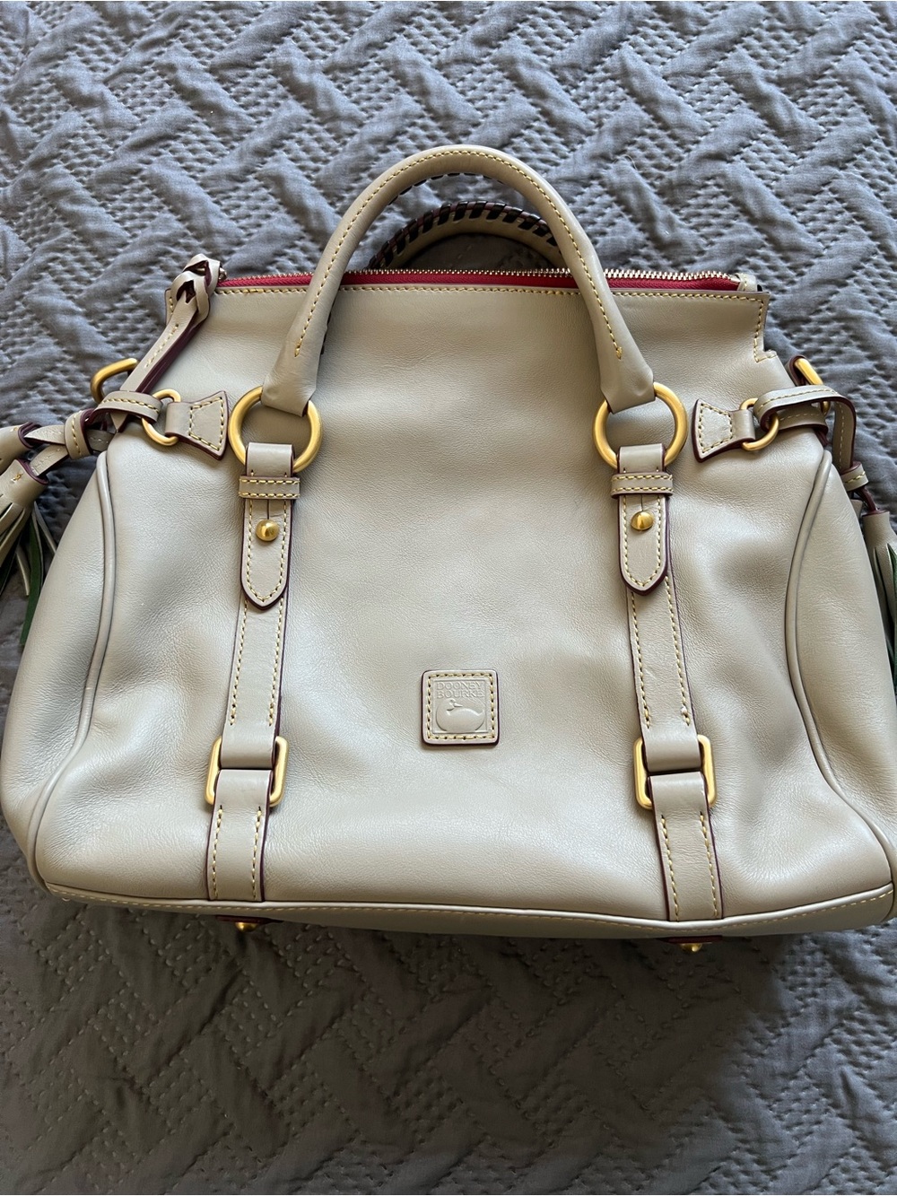 Dooney & Bourke Cream Leather Satchel with Gold Hardware